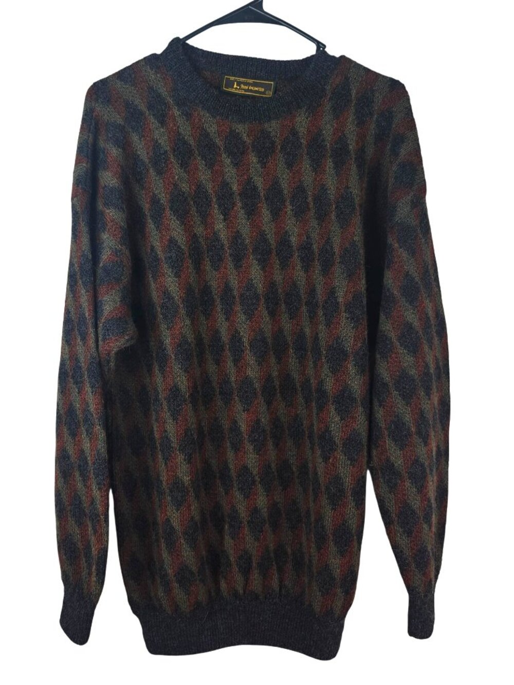 Peru Unlimited Men's Alpaca Wool Sweater Argyle Pattern Multicolor Size Medium